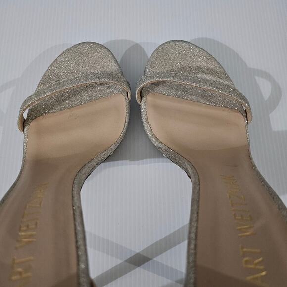 Stuart Weitzman Nudistdisco Pearl Heel 10.5 Metallic Stiletto Platform Evening - Picture 11 of 14